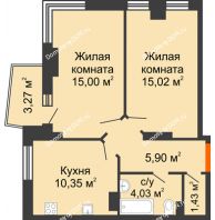 2 комнатная квартира 53,39 м² в ЖК Сердце Ростова 2, дом Литер 2 - планировка