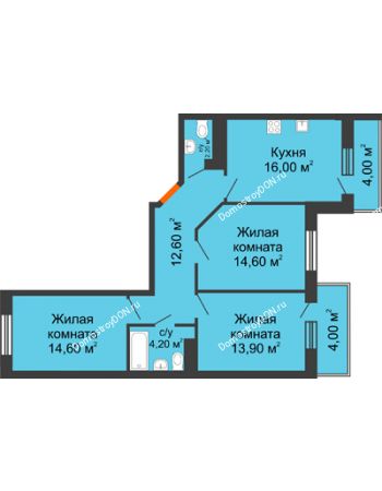 3 комнатная квартира 82,5 м² в ЖК Я, дом  Литер 2