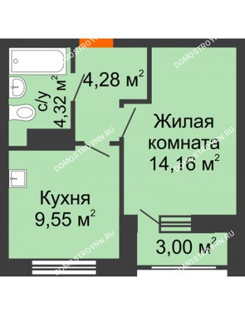 1 комнатная квартира 33,81 м² - ЖД по ул. Сухопутная