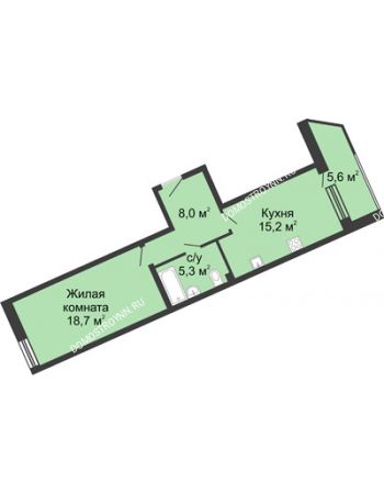 1 комнатная квартира 52,7 м² в ЖК Монолит, дом № 89, корп. 3
