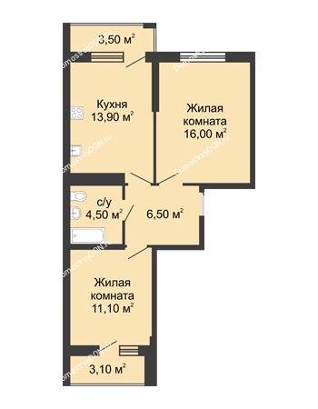 2 комнатная квартира 54,7 м² - ЖК Сказка