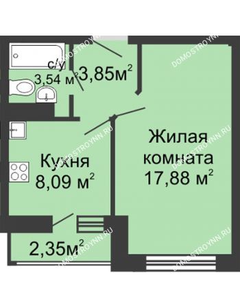 1 комнатная квартира 35,8 м² в ЖК Зеленый берег, дом № 13 корпус 1