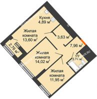2 комнатная квартира 61,17 м² в ЖК Дом на Набережной, дом № 1 - планировка