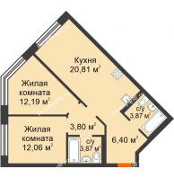 2 комнатная квартира 63 м² в ЖК Скандиа. Квартал в Комарово, дом Этап 1 - планировка