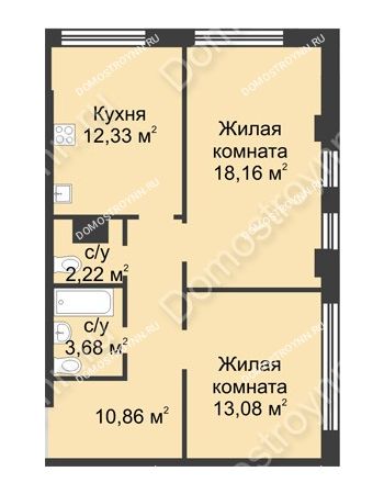 2 комнатная квартира 60,33 м² в ЖК Караваиха, дом № 5