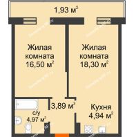 2 комнатная квартира 53,15 м² в ЖК Стрижи, дом Литер 3 - планировка