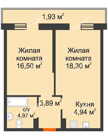 2 комнатная квартира 53,15 м² в ЖК Стрижи, дом Литер 3