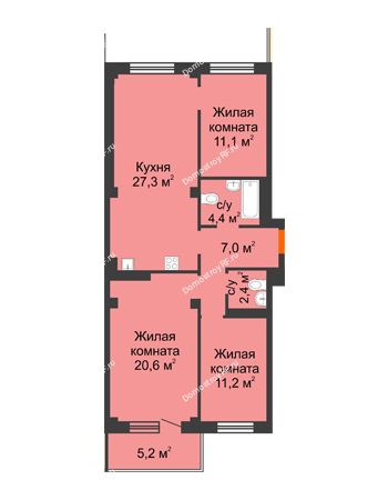 4 комнатная квартира 85,6 м² в ЖК Тихие зори, дом № 4, блок-секция 1,2,3,4