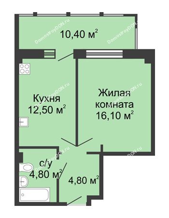 1 комнатная квартира 48,6 м² в ЖК Мега, дом № 118, секция 2