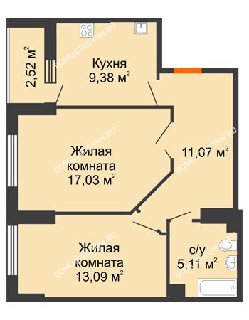 2 комнатная квартира 56,94 м² - ЖК Орбита