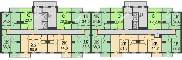 Планировка 6 этажа в доме ГП-1 в ЖК Зеленый Мыс
