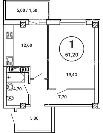 1 комнатная квартира 51,2 м² в ЖК Лебедь, дом № 50