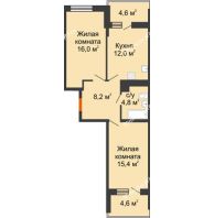 2 комнатная квартира 56,4 м² в ЖК Отражение, дом Литер 1.2 - планировка