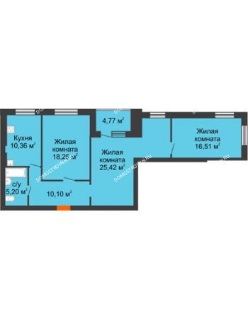 3 комнатная квартира 87,73 м² в ЖК Свобода, дом 2 очередь