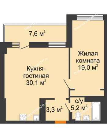 2 комнатная квартира 61,4 м² - ЖК Дом на 17-й Линии, 3