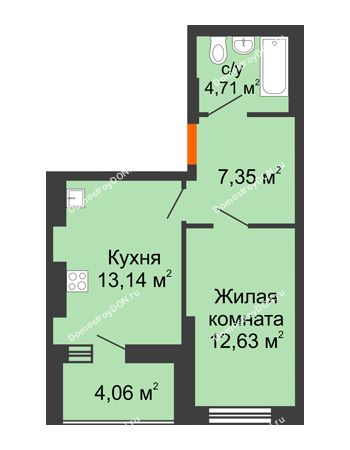 1 комнатная квартира 41,89 м² в ЖК Днепровская Роща, дом № 2