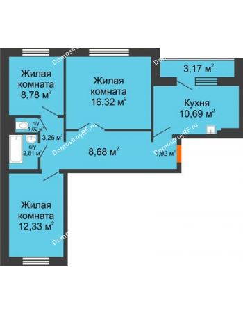 3 комнатная квартира 67,2 м² в ЖК Иннoкeнтьeвcкий, дом № 6