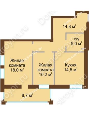 2 комнатная квартира 66,85 м² - ЖД по ул. Почаинская