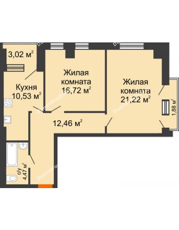2 комнатная квартира 70,27 м² - ЖК Штахановского