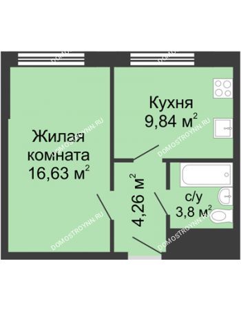 1 комнатная квартира 34,5 м² - ЖК Алый Парус