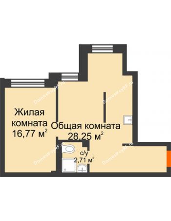 2 комнатная квартира 47,7 м² в Микрорайон Новая жизнь, дом позиция 19