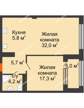 2 комнатная квартира 67,5 м² - ЖК DEVELOPMENT PLAZA
