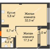 2 комнатная квартира 67,5 м², ЖК DEVELOPMENT PLAZA - планировка