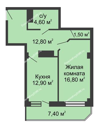 1 комнатная квартира 53,1 м² - ЖК Крылья Ростова