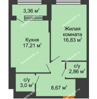 1 комнатная квартира 50,25 м², ЖК Гран-При - планировка