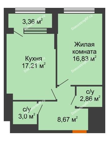 1 комнатная квартира 50,25 м² - ЖК Гран-При