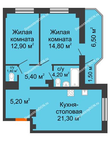 3 комнатная квартира 67,9 м² - ЖК Дом на Целиноградской, 12