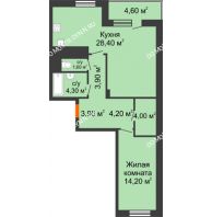 1 комнатная квартира 66,8 м² в ЖК Корица, дом № 1 - планировка