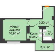 1 комнатная квартира 37,7 м² в ЖК Сокол Градъ, дом Литер 3 - планировка