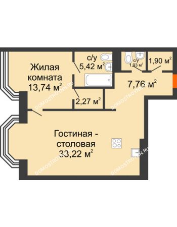 2 комнатная квартира 66,24 м² - ЖК Дом на Гребешке