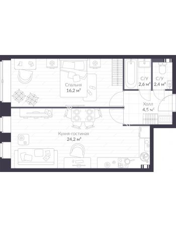 2 комнатная квартира 49,9 м² в ЖК Veren Village Стрельна, дом Корпус Западный