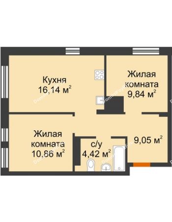 3 комнатная квартира 50,31 м² в ЖК Сердце Сибири, дом № 76, квартал Геологов (ГП-2)