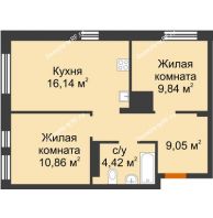 3 комнатная квартира 50,31 м² в ЖК Сердце Сибири, дом Квартал Геологов, ГП-2 - планировка