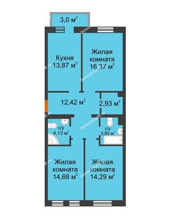 3 комнатная квартира 83,42 м² в ЖК Новоостровский, дом № 2 корпус 1