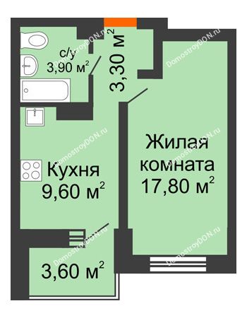 1 комнатная квартира 38,2 м² - ЖК Zапад (Запад)
