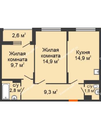 2 комнатная квартира 55,97 м² в Макрорайон Амград, дом № 4