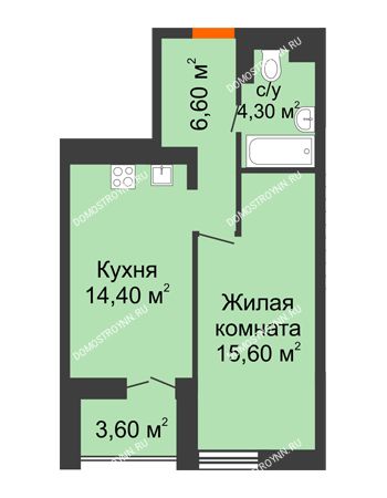 1 комнатная квартира 42,7 м² в ЖК КМ Анкудиновский Парк, дом № 16