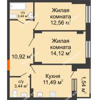 2 комнатная квартира 57,62 м² в ЖК Суворов-Сити, дом 1 очередь секция 6-13 - планировка