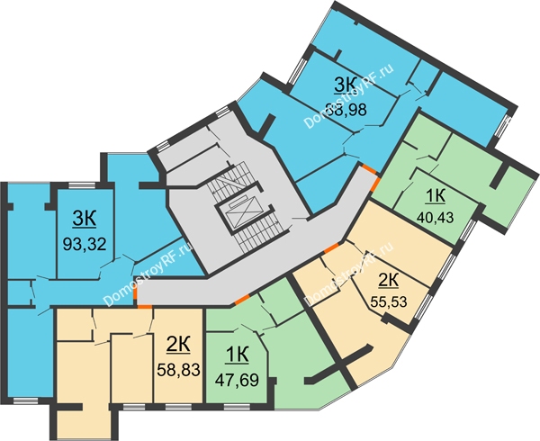 Планировка 4 этажа в доме 3 этап, блок-секция 3 С в ЖК Бунина парк