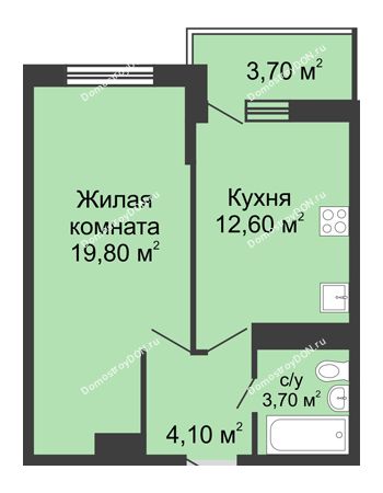 1 комнатная квартира 42,6 м² в ЖК Первый, дом Литер 1