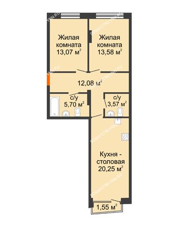 2 комнатная квартира 68,47 м² - Клубный дом на Ярославской