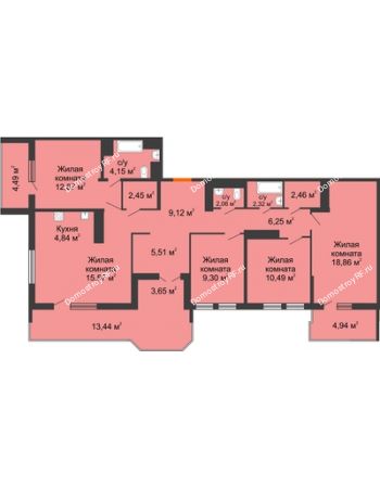 4 комнатная квартира 54,88 м² в ЖК Все свои VIP, дом Литер 5