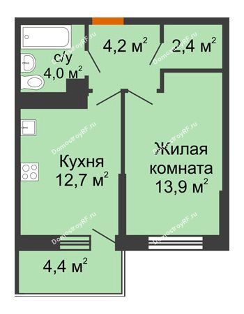 1 комнатная квартира 37,2 м² в ЖК Отражение, дом Литер 1.2