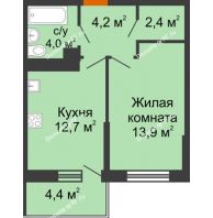 1 комнатная квартира 37,2 м² в ЖК Отражение, дом Литер 1.2 - планировка