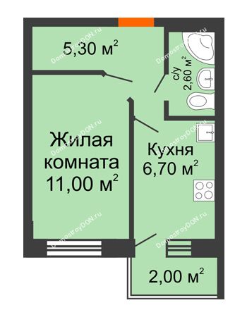 1 комнатная квартира 26,6 м² в ЖК Новая Пальмира, дом № 43