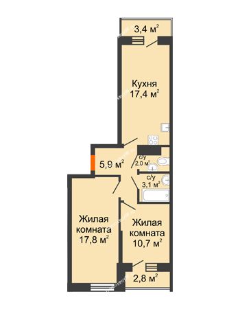 2 комнатная квартира 60 м² в ЖК Парк Победы, дом Литер 4